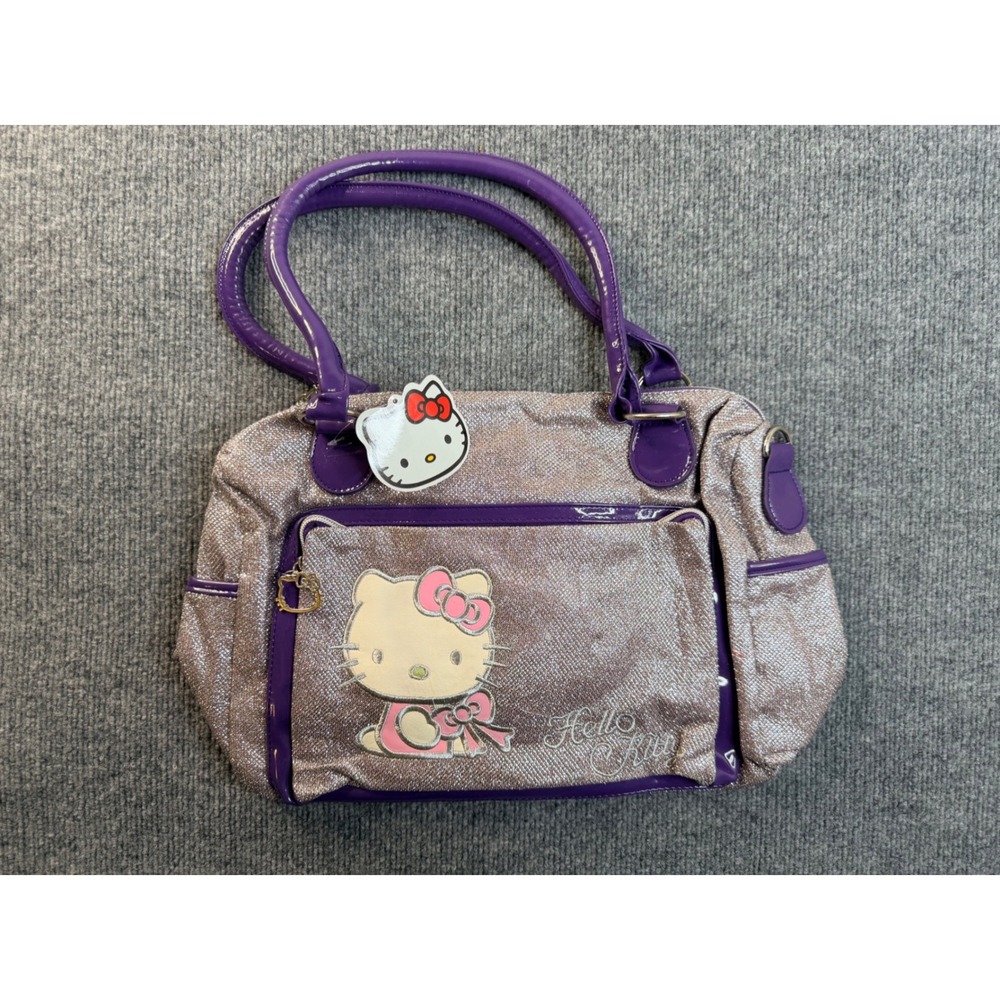 Sanrio Hello Kitty Y2K Metallic Silver Purple Patent Shoulder Bag Handbag 5021-2